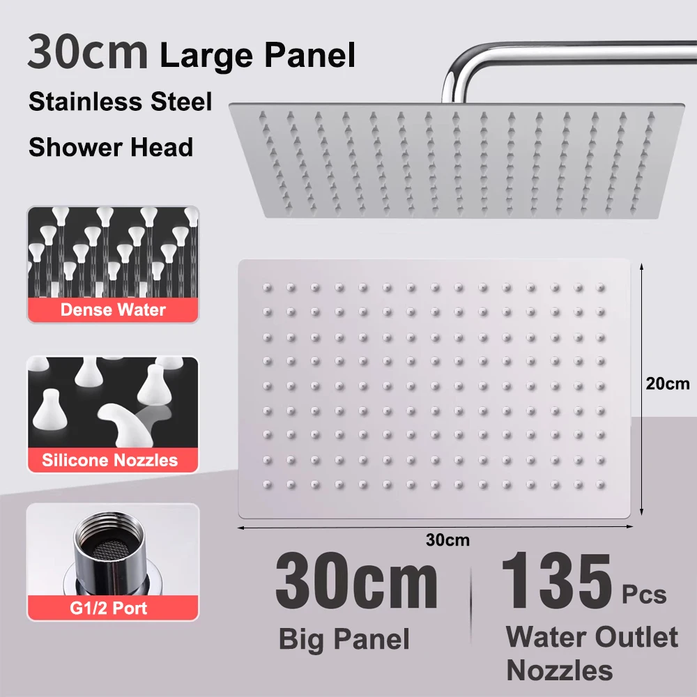 

Обновленная 12-дюймовая прямоугольная душевая лейка из нержавеющей стали, потолочная, черная, с высоким давлением и большим потоком воды, для ванной комнаты