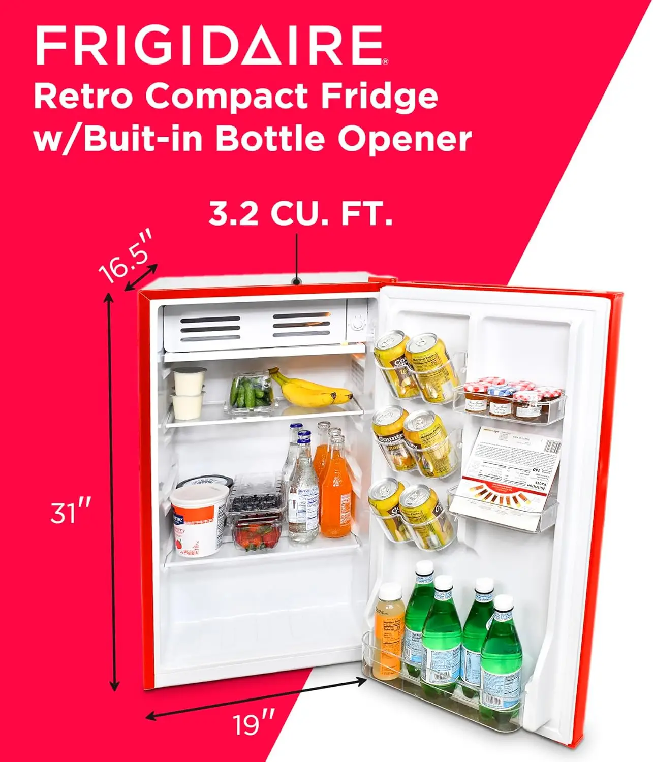 Geladeira compacta retrô com refrigerador, geladeira de bancada de 3,2 pés cúbicos com abridor de garrafas embutido, geladeira compacta para escritório