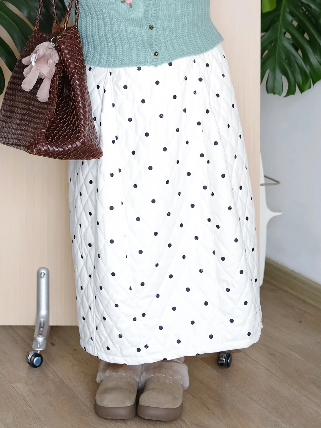 

Zooobaby208 Корейская юбка трапециевидной формы в горошек в стиле ретро для похудения с высокой талией, повседневная хлопковая длинная юбка-миди све