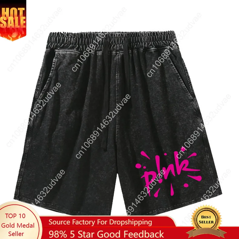 

Pink Shorts Man Woman Teenager Retro Short Pants Vintage Cotton Elastic Soft Beach Shorts Pattern Text Logo Customized Pant