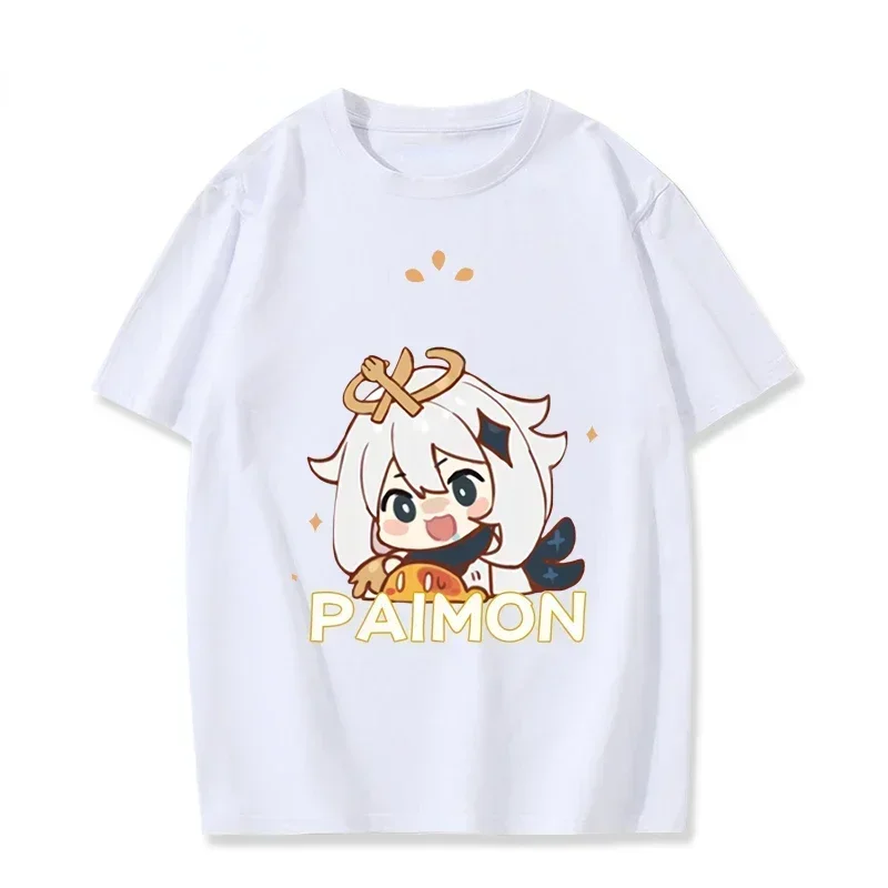 Paimon Genshin Impact Women T-shirt Kawaii Cartoon Short Sleeve Tee Shirt Summer Casual Loose Unisex Streetwear Y2k Clothing Top