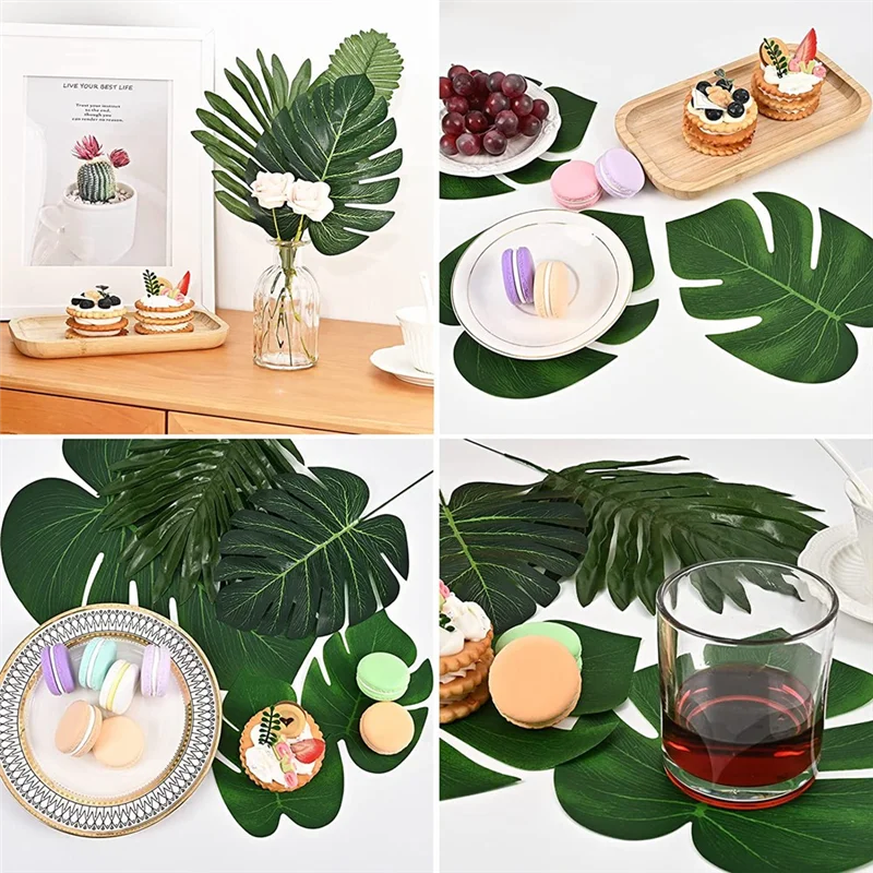 Hojas de palma artificiales de Monstera Tropical, decoración de hojas de jungla, hojas de palma con tallos, 84 piezas, 6 tipos