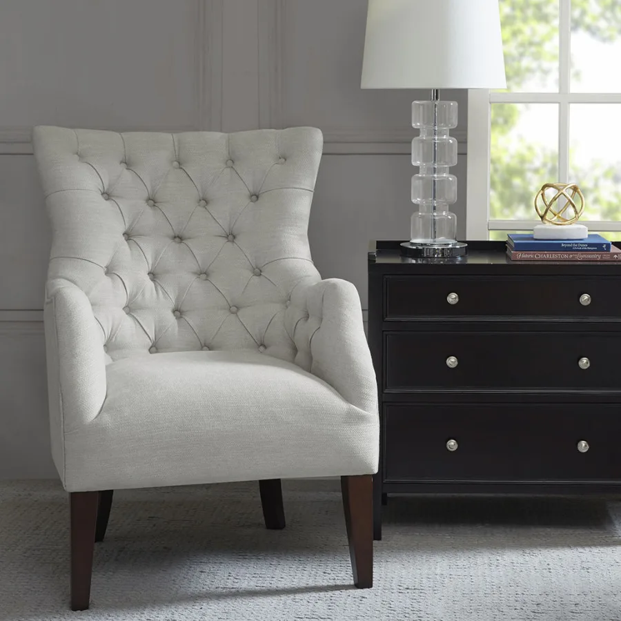 Button Tufted Wing Chair Easy-Clean Design