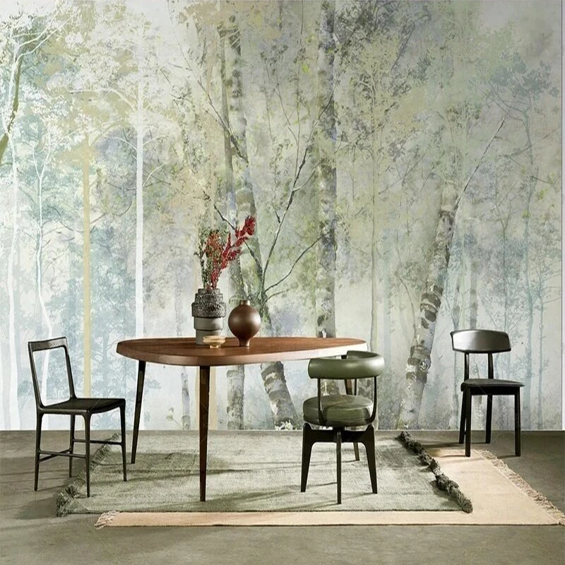Modern Abstract Colorful Hand-Drawn Green Forest Fresh Forest Scenery Decorative Picture For Home Interior Wall Decoration