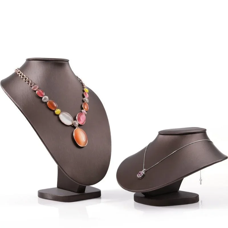 Brushed PU Leather Mannequin Neck Display Stand for Necklace & Pendant - Jewelry Store Window Showcase Prop