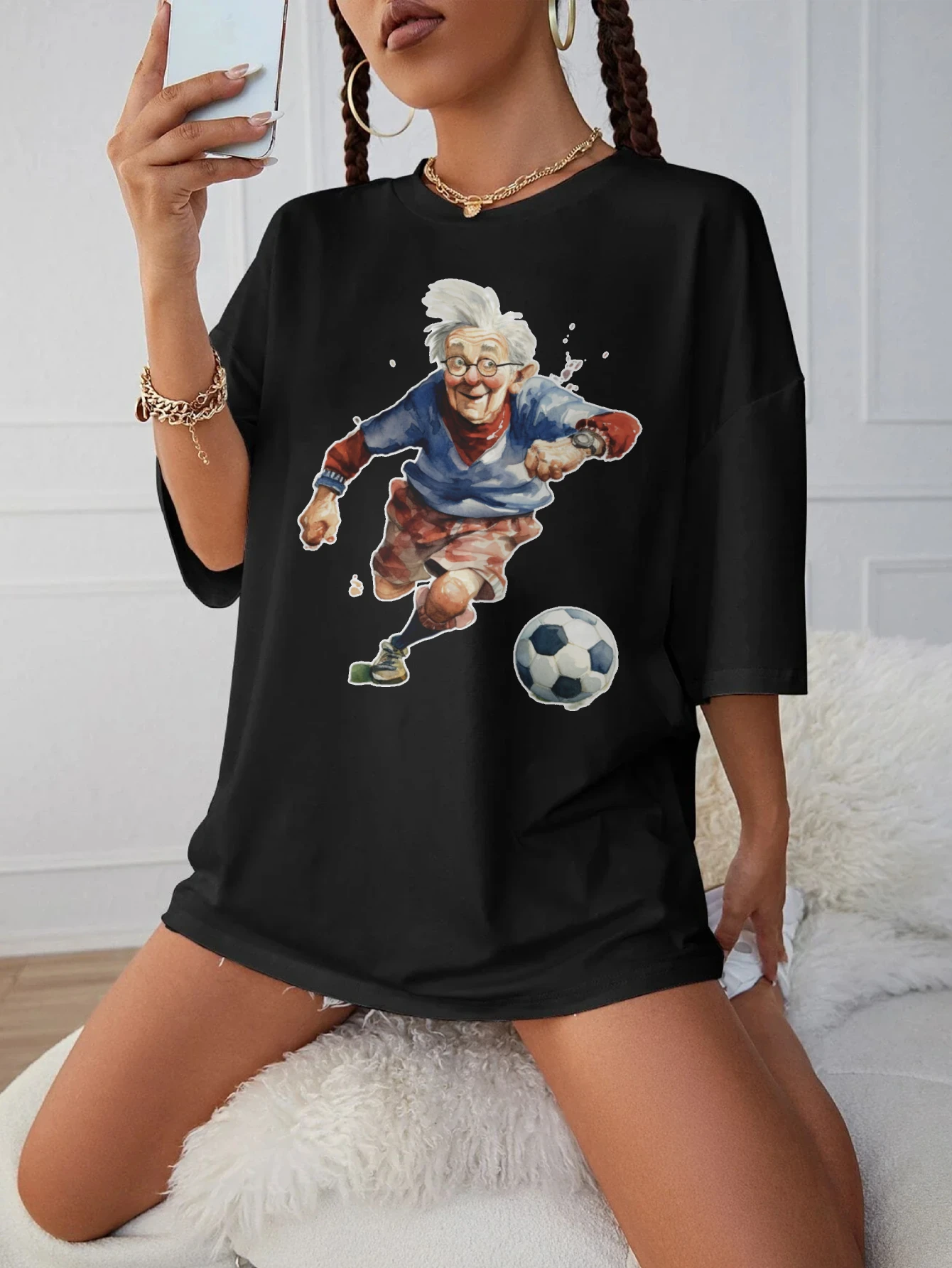 

Женская черная свободная футболка с круглым вырезом Crazy-Granny-Footballers, удобная одежда для беременных для позднего беременности