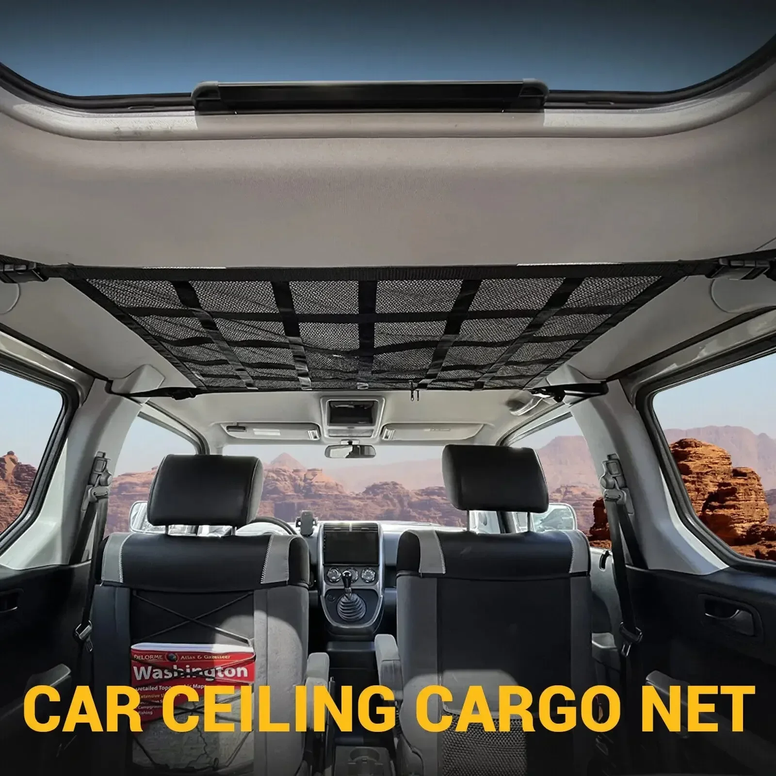 Double Layer Car Ceiling Storage Net Pocket Roof Bag Interior Cargo Adjustable Mesh Sundries Organizer Storage Bags For Van SUV