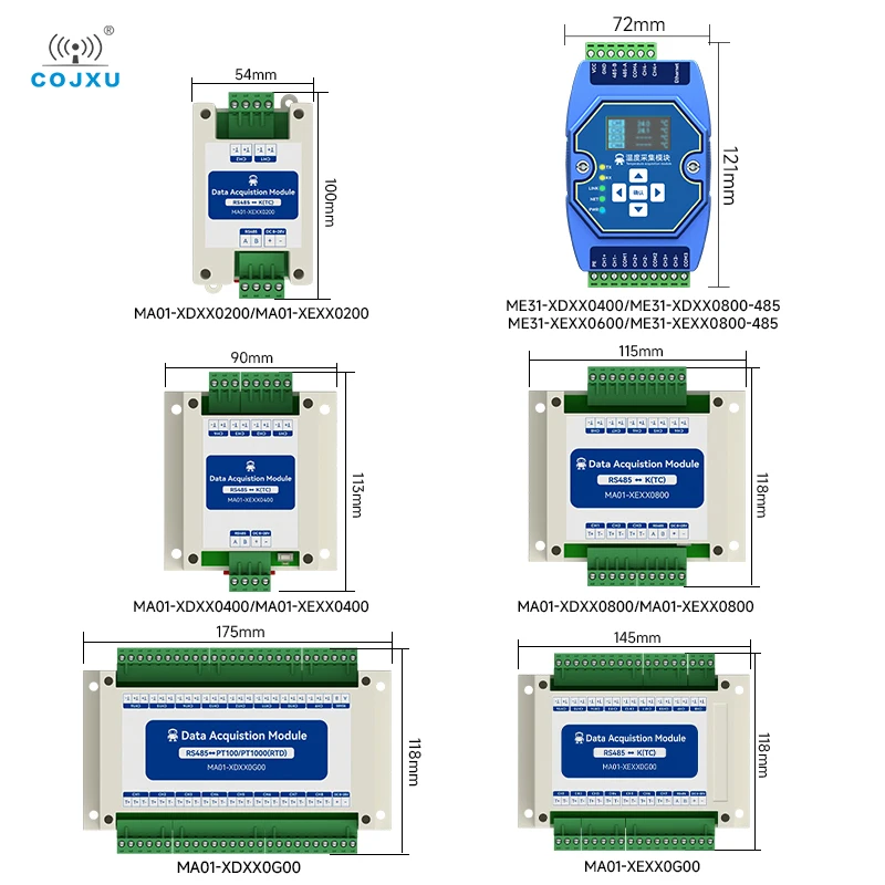 RS485 Temperature Acquisition Module Multi Channel PT100 PT1000 K-Type Thermocouple RTD COJXU MA01-XD MA01-XE Series Modbus