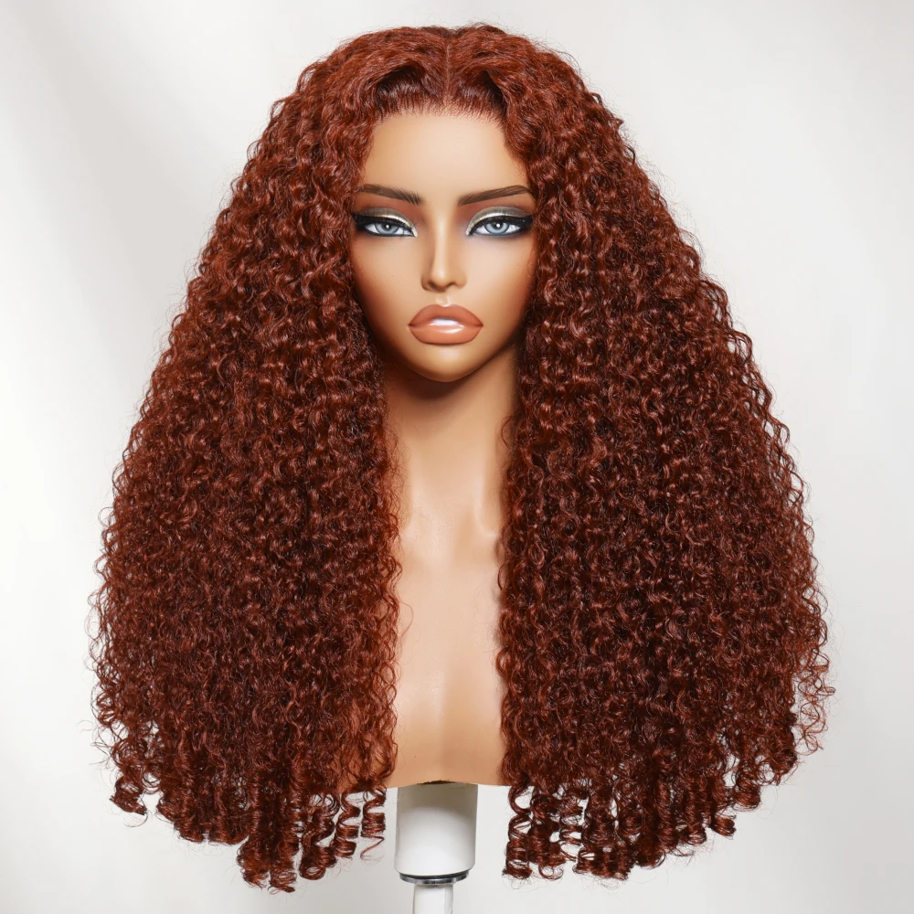 UNice Bye-Bye Slip 7x5 Lace Reddish Brown Burmese Curly Wig With Finger Coil Ends Pre Cut Glueless Wig Human Hair Ready To Go view 2
