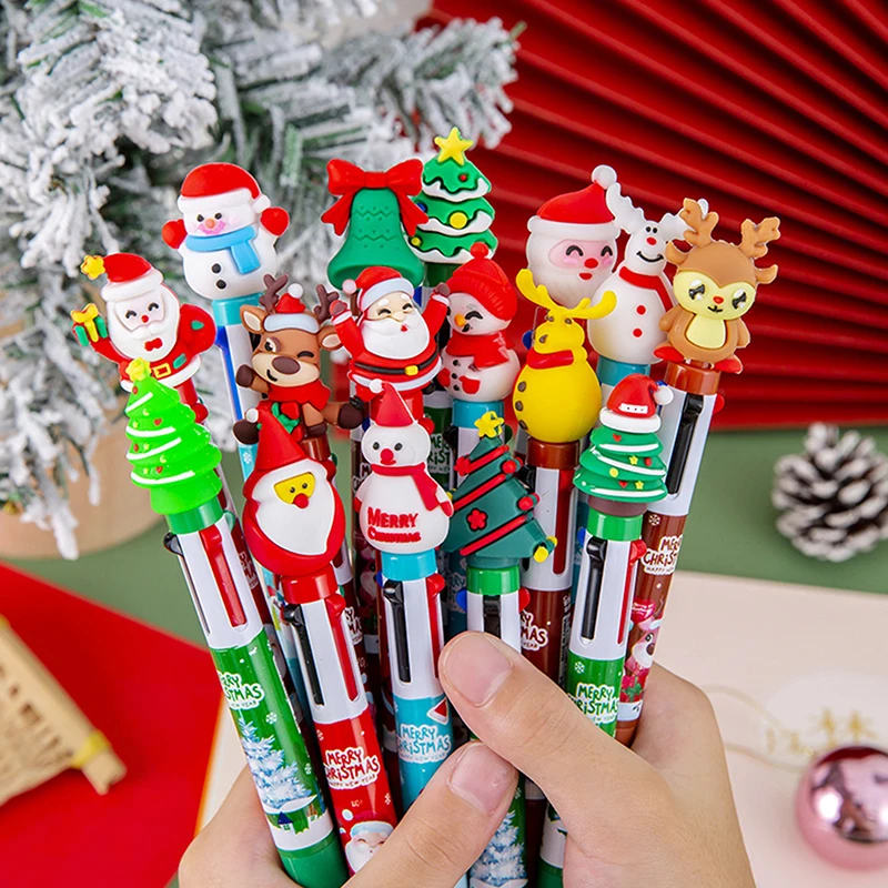 New 4 Colors Cute Christmas Ballpoint Pen Kawaii Cartoon Santa Claus Gel Pens For Writing School Supplies Office Accessories