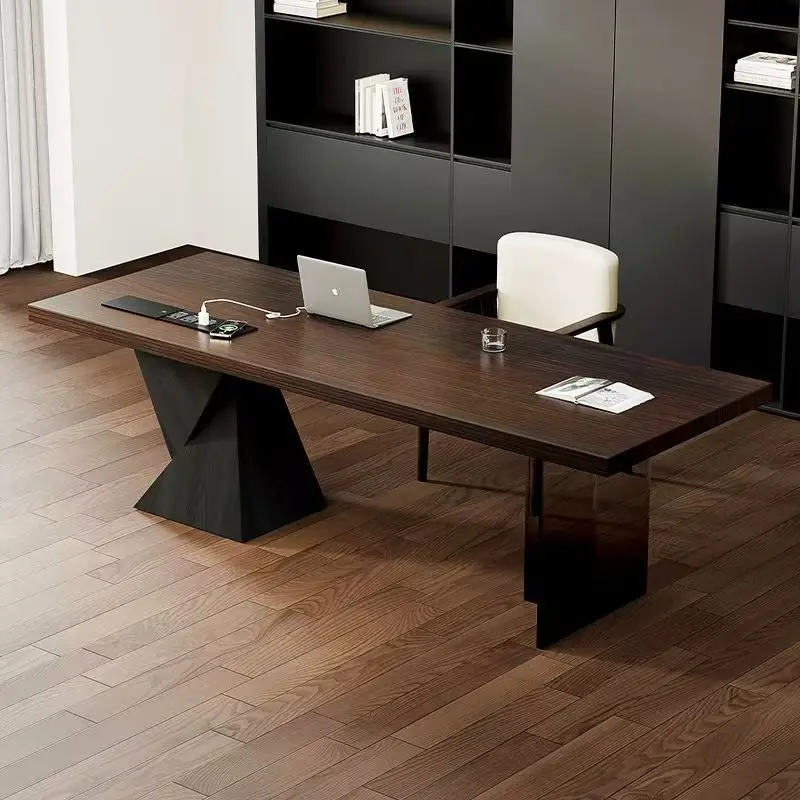 

Solid wood desk Italian minimalist with socket light luxury modern simple home study desk acrylic computer desk