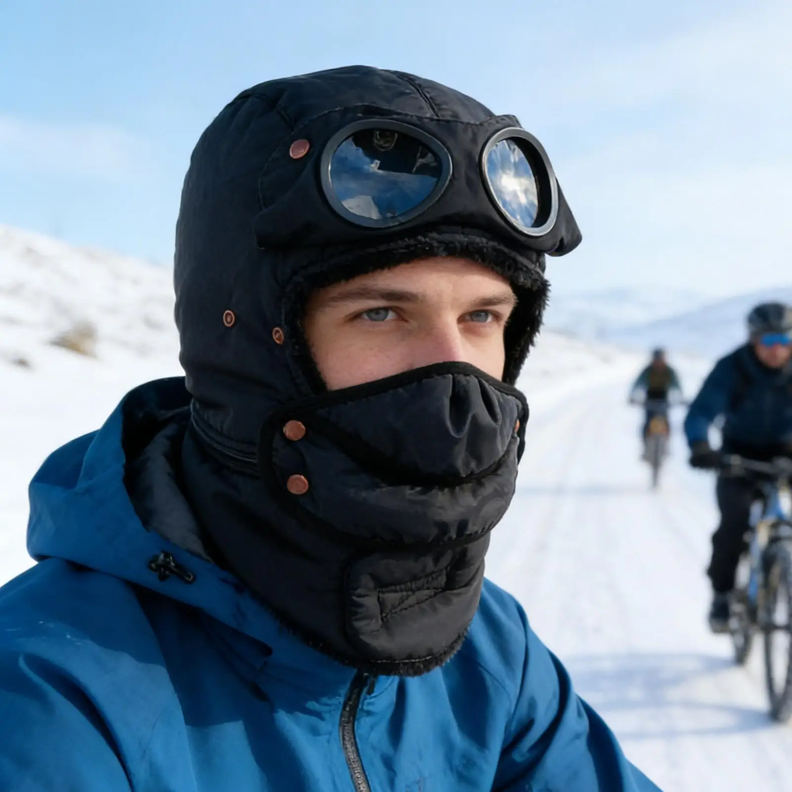 

Mens Winter Hat Thick Warm Headwear with Detachable Goggles and Masque Windproof Cold Weather Hats for Men for Riding Camping