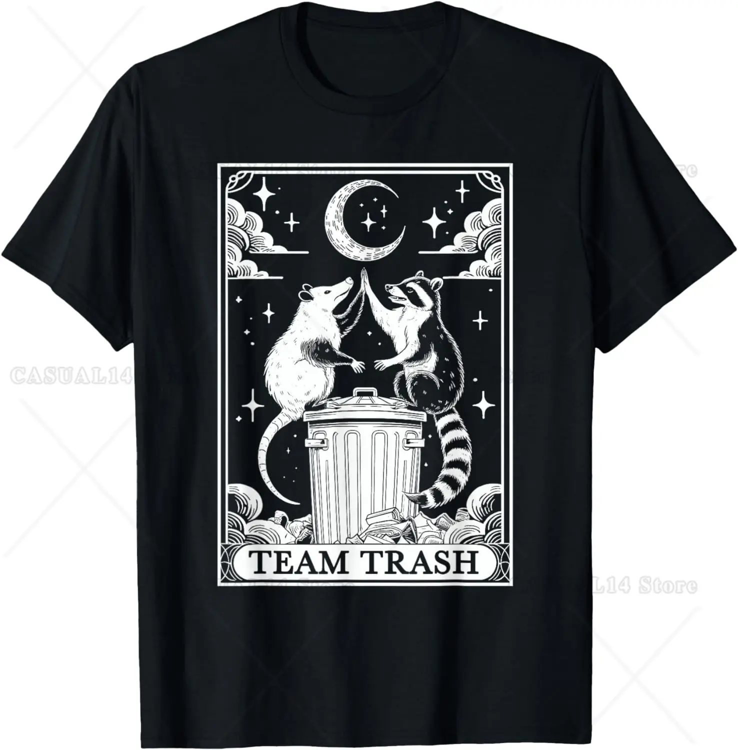 Tarot Card Vintage Team Trash Crescent Moon Opossum Raccoon T-Shirt for Unisex Oversized T Shirt Lightweight