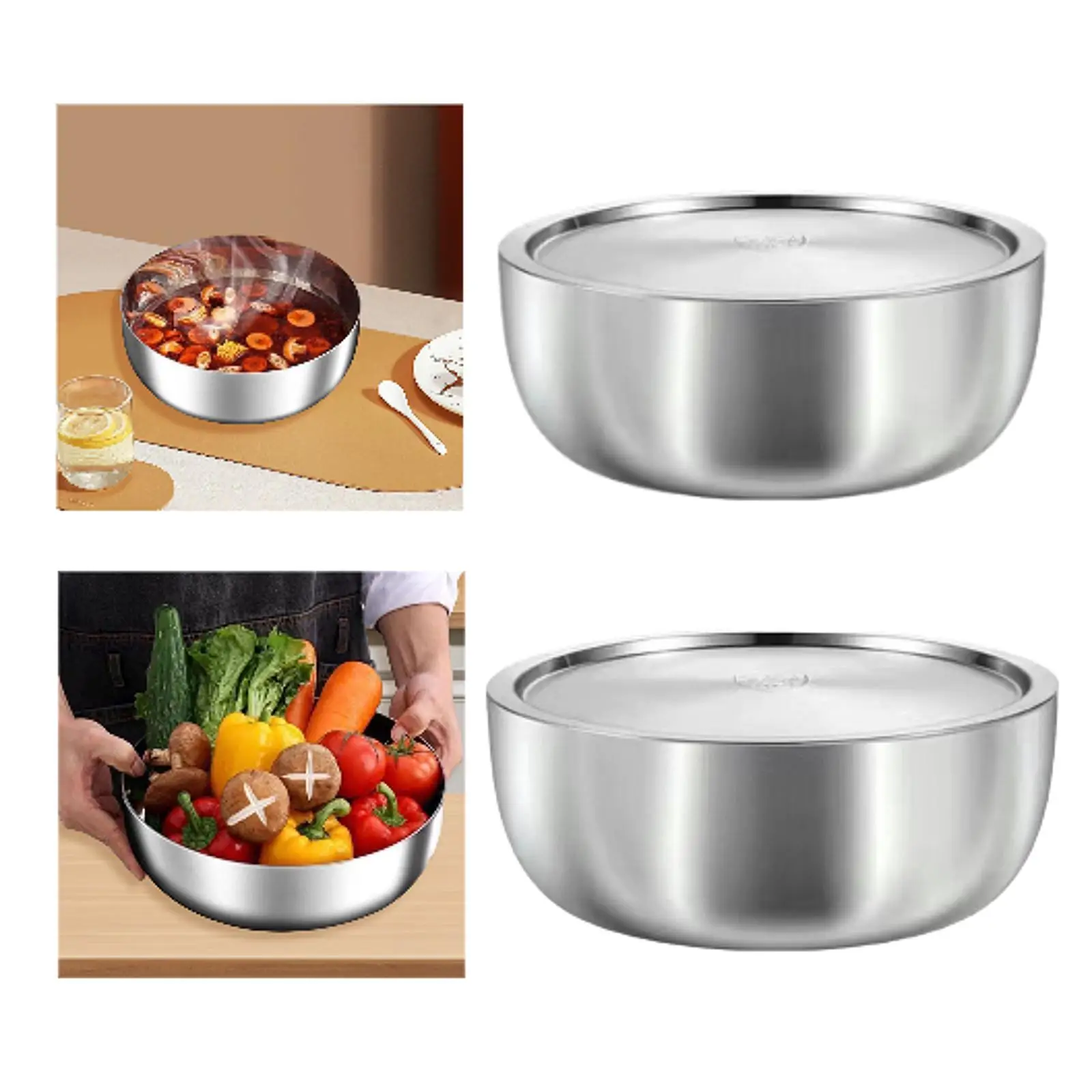 Stainless Steel Basin with Lid Kitchen Mixing Bowl for Vegetables Barley