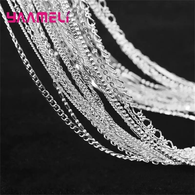 5 Stück Großhandel reines 925er Sterlingsilber Farbe Charm Gliederkette Halskette Schmuck mit starken glatten Karabinerverschlüssen 16-30 Zoll