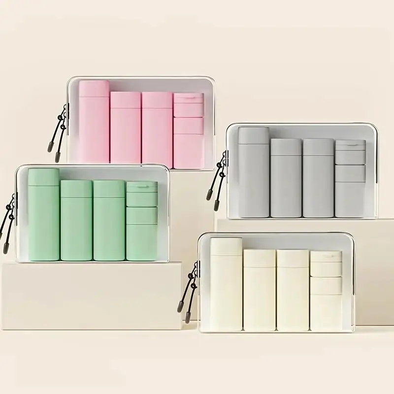 

Compact 4-in-1 Refillable Travel Containers Leak-Proof Bottles for Shampoo Lotion Spray Soft Touch Cream Travel Dispenser