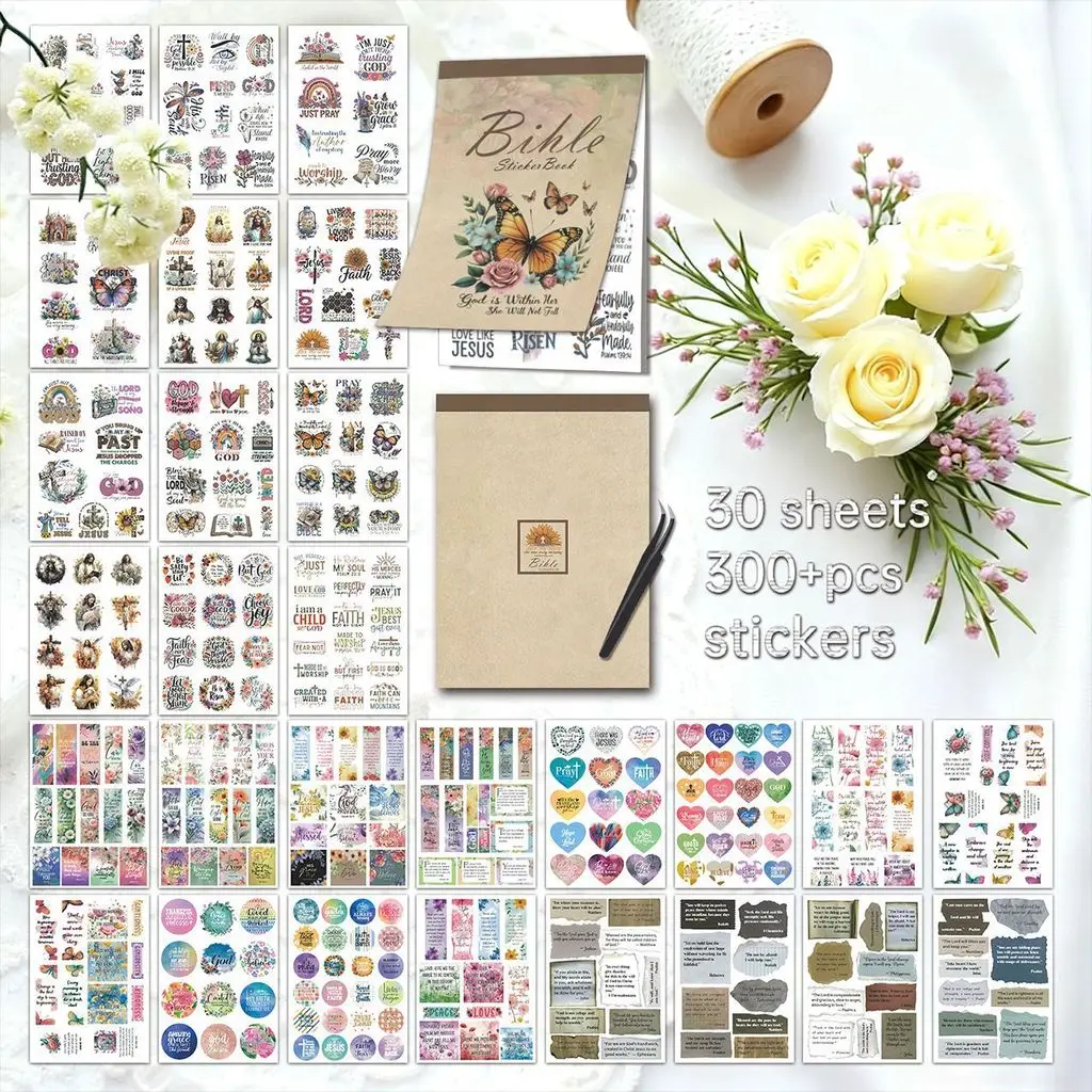 28 Sheets Fresh Floral Sticker Book Inspirational English Quote Pattern Waterproof PVC Stickers DIY Decor Giajar Sticker Store