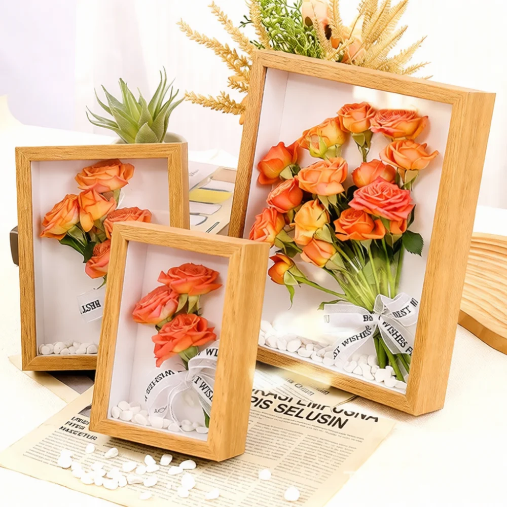Handmade Hollow Photo Frame Minimalist Wood Shadow Box For Specimen Dried Plant Artworks Home Wall Tabletop Decoration