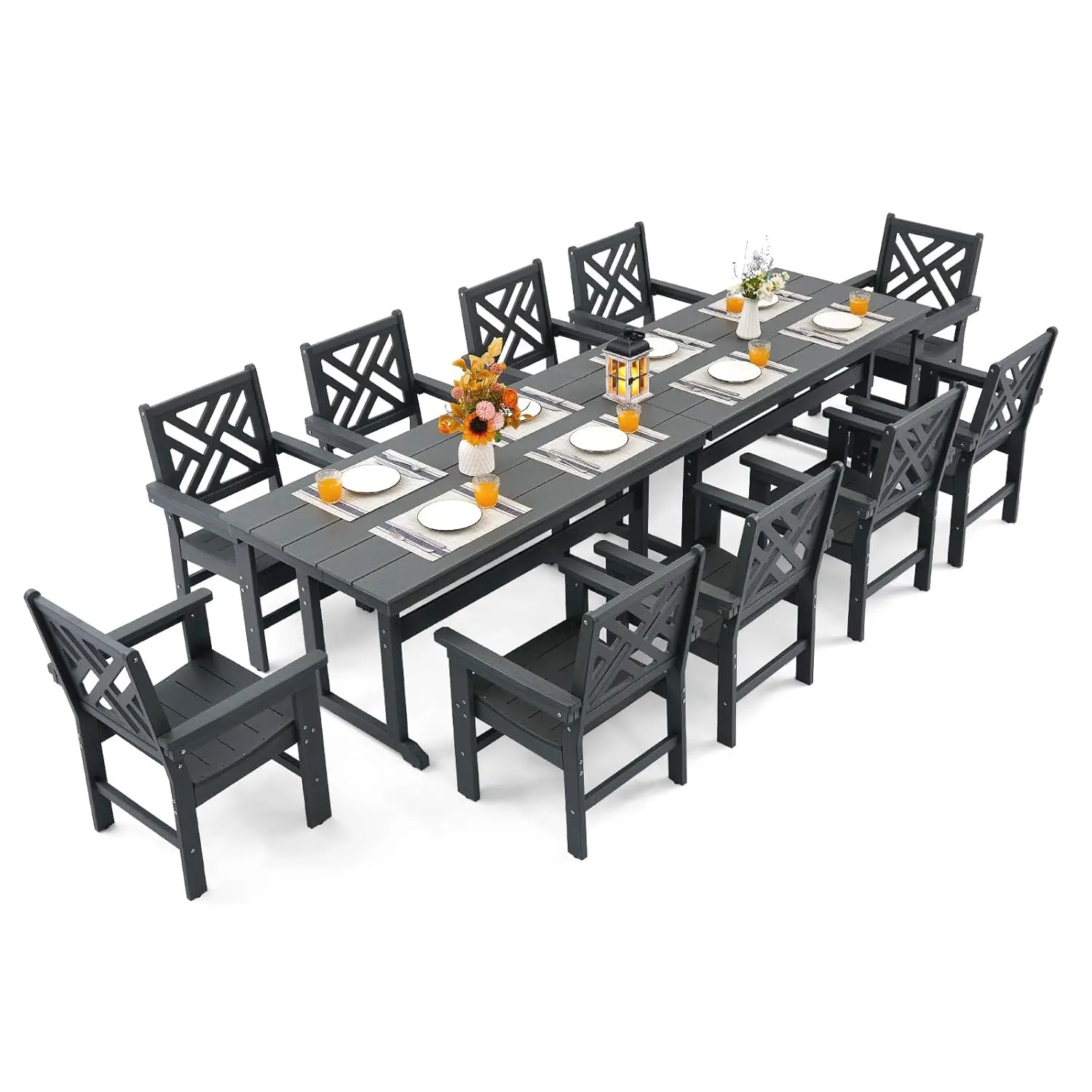 

12 Piece Outdoor Dining Set for 10 with 2 Table & Umbrella Hole, Patio Garden Poolside Backyard Deck Furniture, Customized