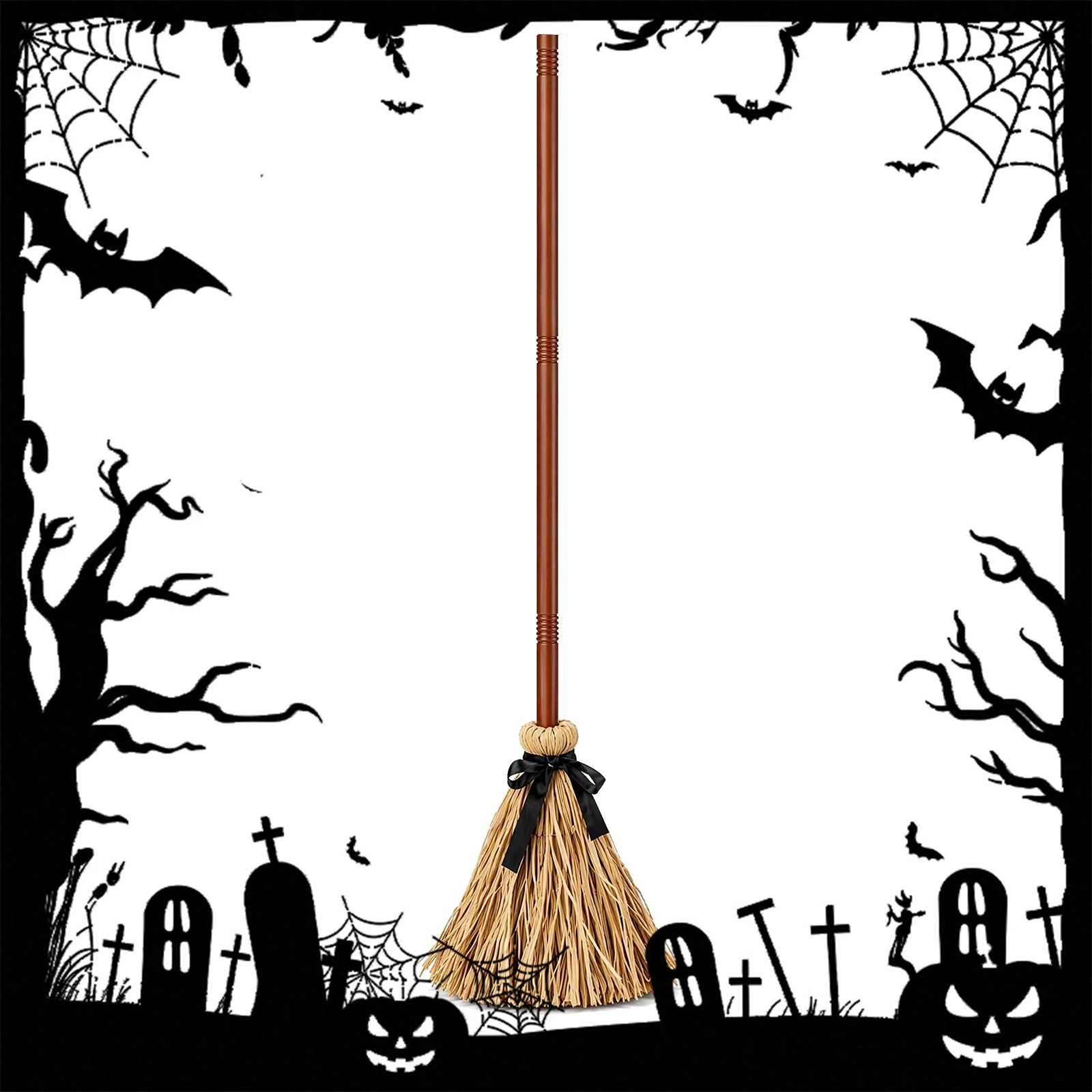 Halloween Witch Broom Animated Floating Clap Voice Control 95CM Haunted House Indoor Wall Window Door Decor
