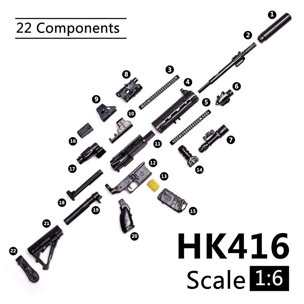 1/6th Mini Jigsaw Puzzle HK416 Automatic Rifle Plastic Black Gun Model Assemble Toy for 12inch Action Figures Soldier Model