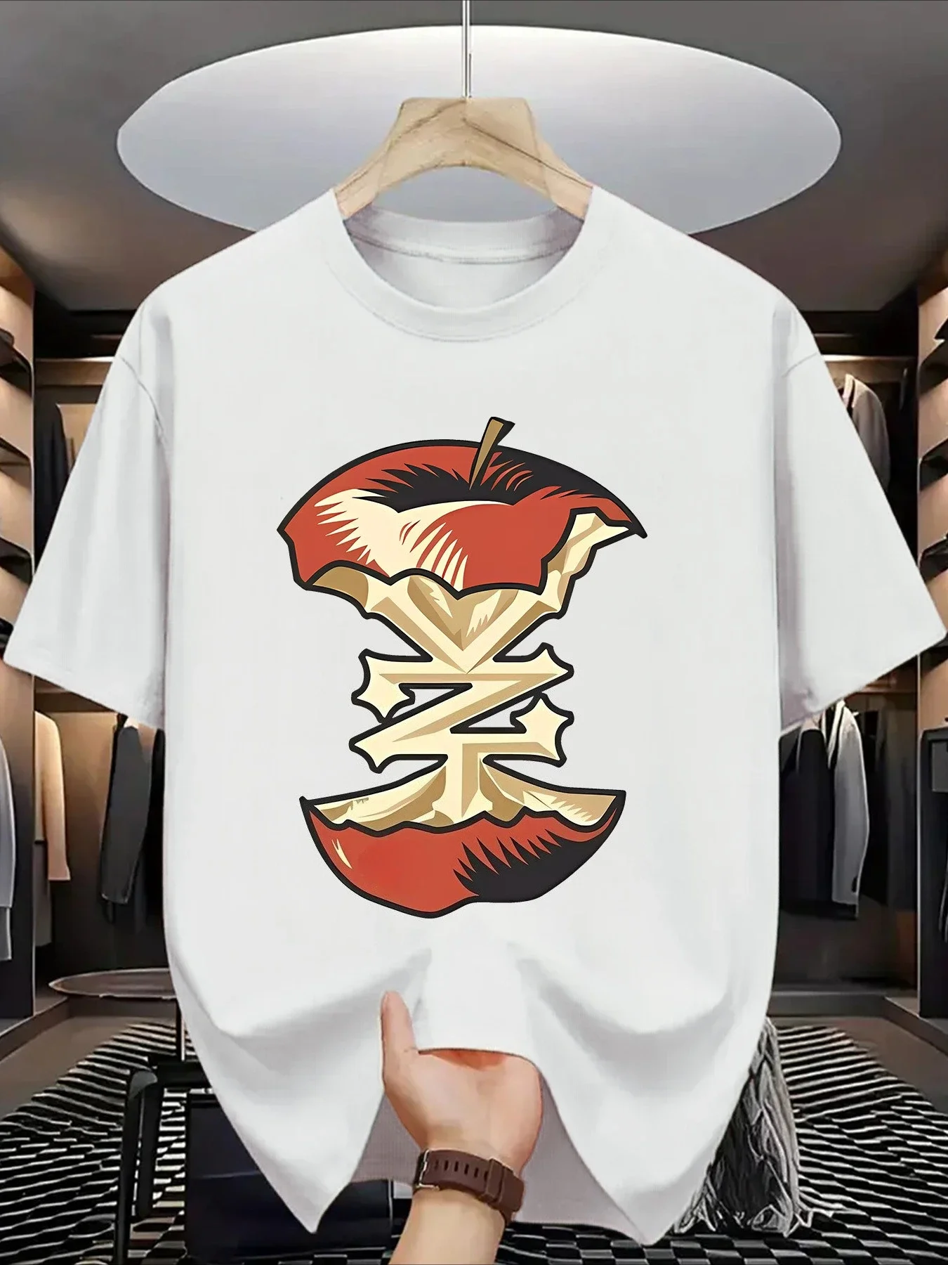 

Bitten Apple Core Graphic Tee Men Cotton Oversized Casual Short Sleeve T-Shirt