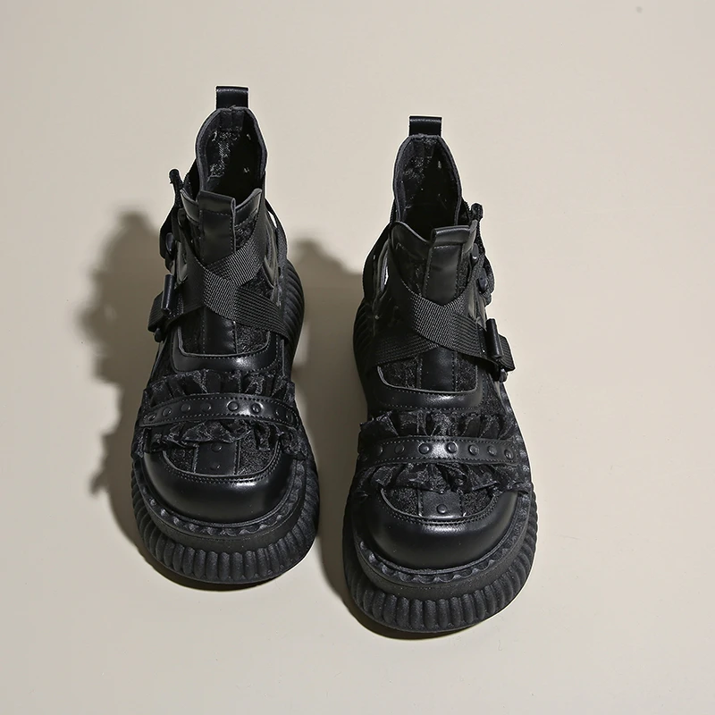 الصنادل النسائية الصيف الرجعية مائة الدانتيل شبكة تنفس سميكة وحيد لباس غير رسمي عالية أعلى أحذية باردة Zapatos De Mujer 2026