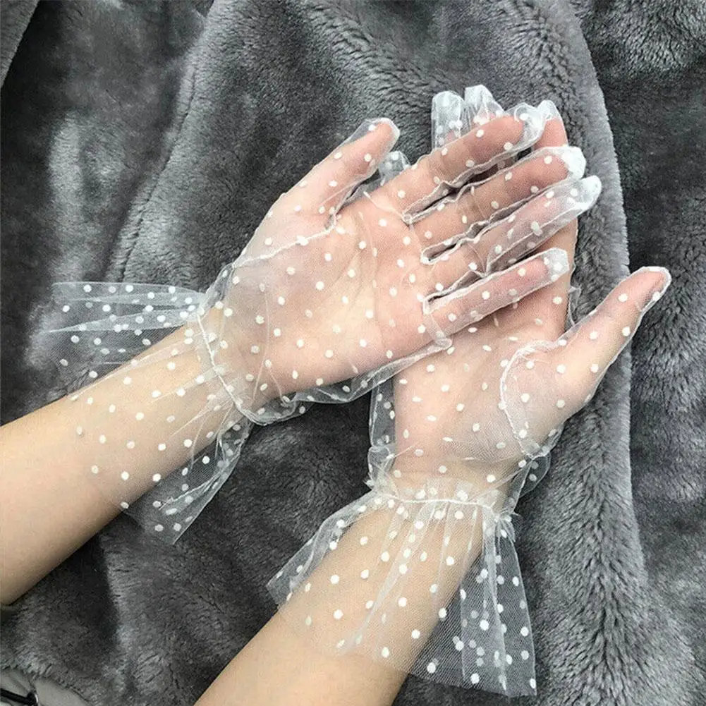 Sexy Black Gloves Dot Short Style Lace Lace Female Wedding Bride Wedding Gloves Breathable Cycling Sun Protection Gloves