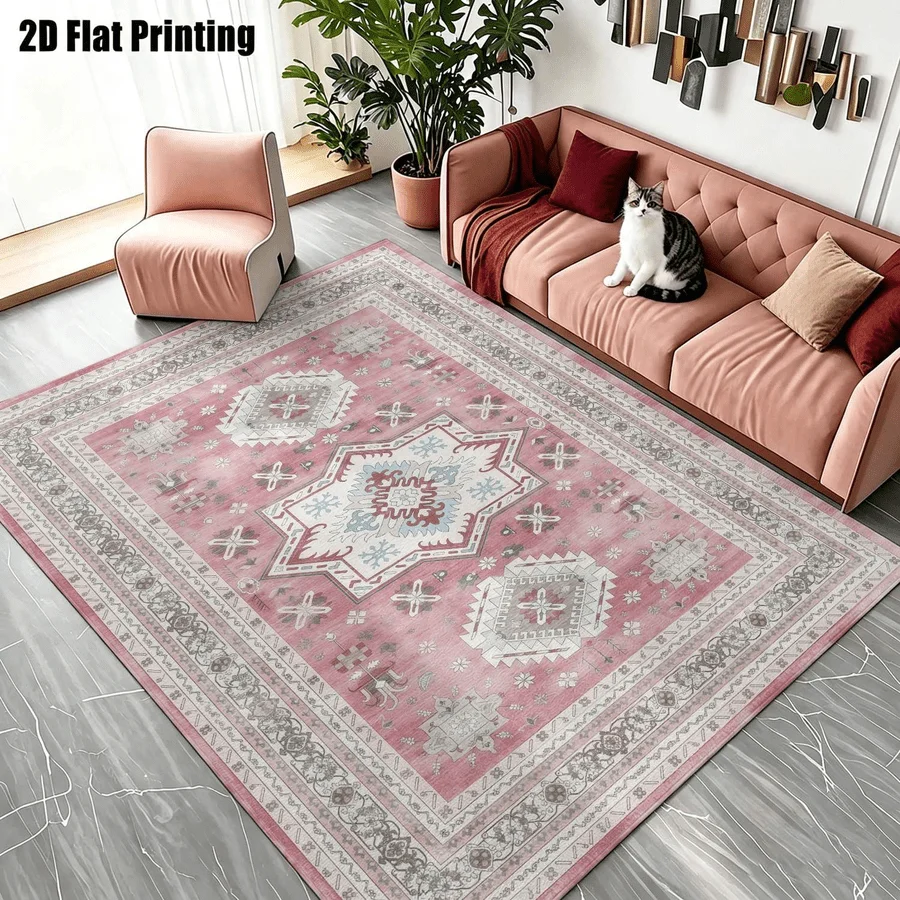 1Pc Vintage Bohemian Geometric Rug, Machine Washable, Cozy Home Decor, Suitable for Ins Style and Light Luxury Style, Applicable to Living Room, Bedroom, Entryway, Office, Balcony and Other Areas