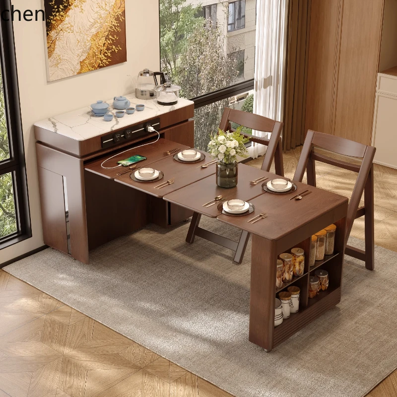 

ZML table integrated retractable folding household small apartment multi-functional all-solid wood dining table and chair