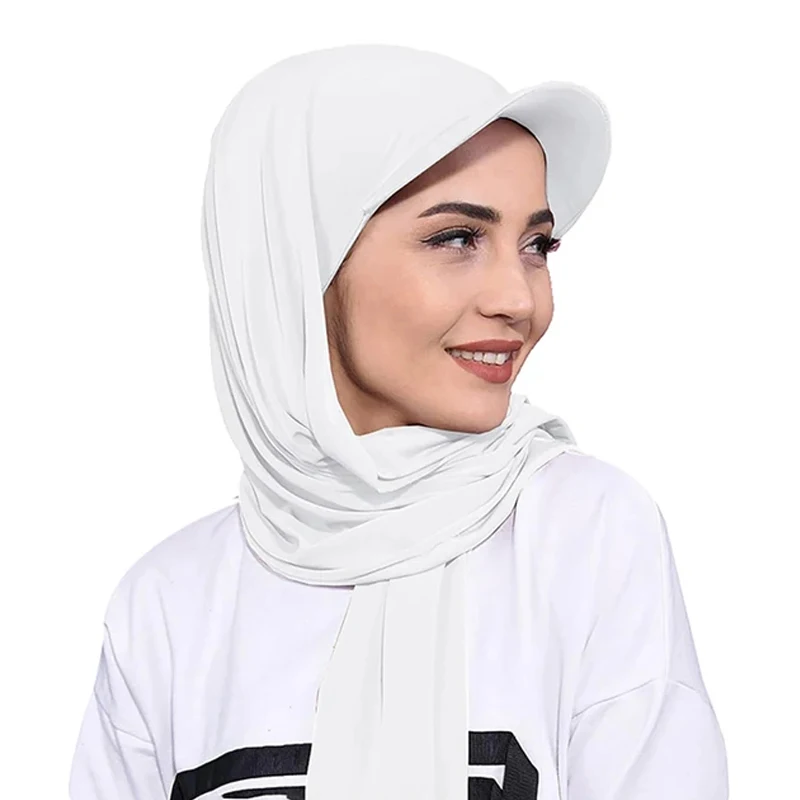 1pc New Stylish Chiffon Baseball Hat Hijab Solid Color Sports Head Wrap Casual Sunscreen Breathable Soft Instant Hijab