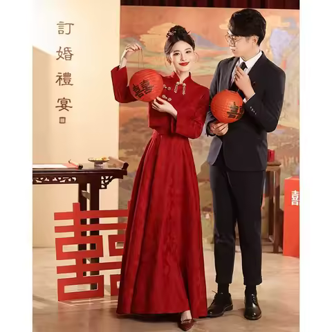 Yourqipao Chinese Traditional Cheongsam Wedding Toasting New Red Bridal Engagement Evening Skirt Women Qipao Reception Dress