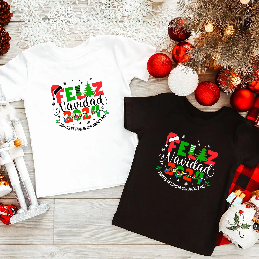 Merry Christams 2024 Family Matching Ouftits Mom Dad Kids T-shirts Baby Romper Xmas Family Shirt Feliz Navidad Clothes