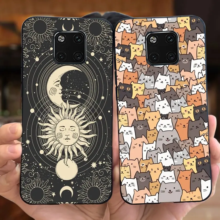 غطاء خلفي من السيليكون الناعم لـ Huwood mate 20 pro ، القط الأسود ، القمر ، الليل ، funda