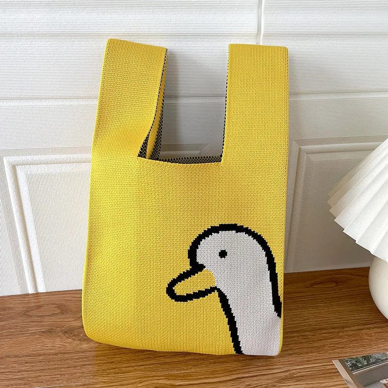 

Fashion Duck Cartoons Knitted Tote Bag, Trendy Crochet Hobo Bag, Women's Casual Handbag & Purse