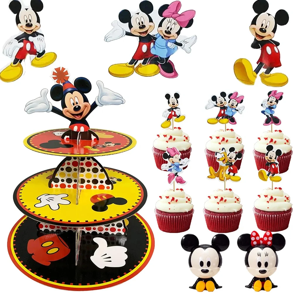 3-Tier Mickey Mouse Cake Stand Minnie Birthday Decorations Cake Topper Decoration & Accessories Table Mouse Themed Party Supplie