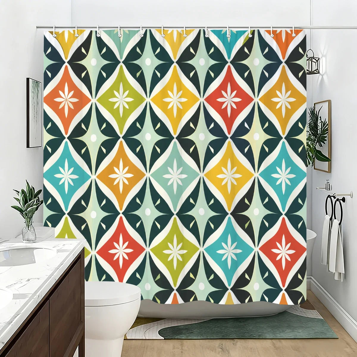 Vibrant Themed Polyester Bathtub Curtain - Stylish Printed Shower Curtain for Bathroom Decor, Diverse Fun Designs
