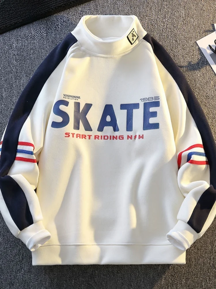 

Thiened Fce Hoodie Youth Winter f High Collar Base irt Letter Print Double-sided Fce Orlon Outerwear for Teens