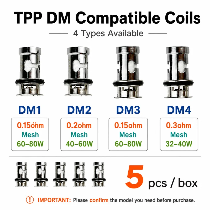 5PCS TPP DM Series Coils Variety Pack (DM1/DM2/DM3/DM4) 0.15-0.3ohm All-in-One Repair Parts Compatible with Drag 3/X Plus