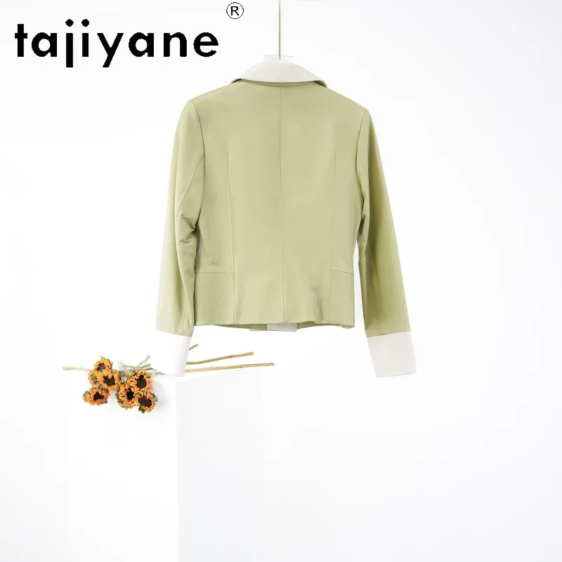 TAJIYANE Green Leather Jacket Woman Short Sheepskin Genuine Leather Coat Notched Lapel Jackets for Woman Outerwear Slim Fit 자켓