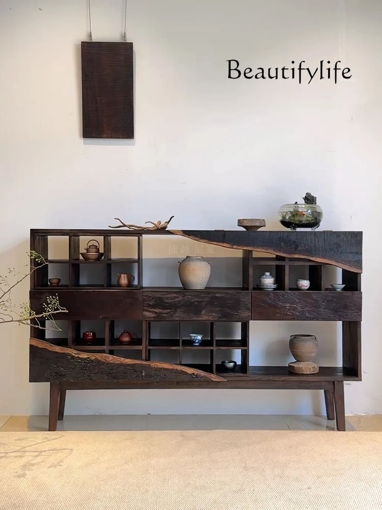 

Solid wood tea cabinet tea room living room Bogu rack retro homestay designer style high sense