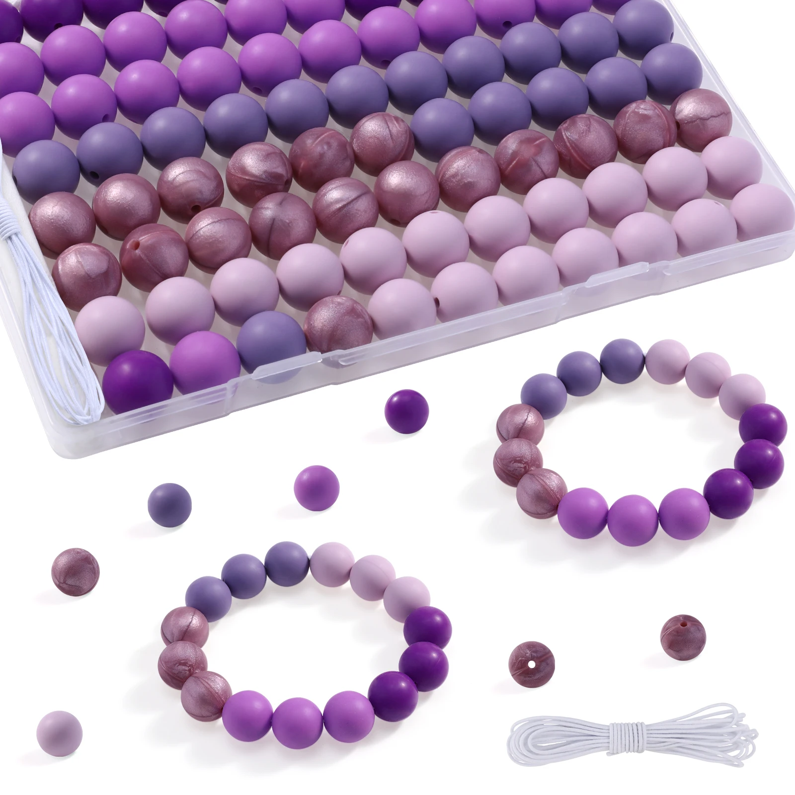 Purple Series Silicone Beads 90Pcs Charm Round Beads for Jewelry Making Handmade DIY Keychain Pendant Jewelry Accessories 15mm