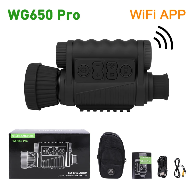 WILDGAMEPLUS WG650Pro Night Vision Monoculars  WiFi APP Infrared IR NV Monocular Device 1280x720 HD Night Vision Telescope Cam