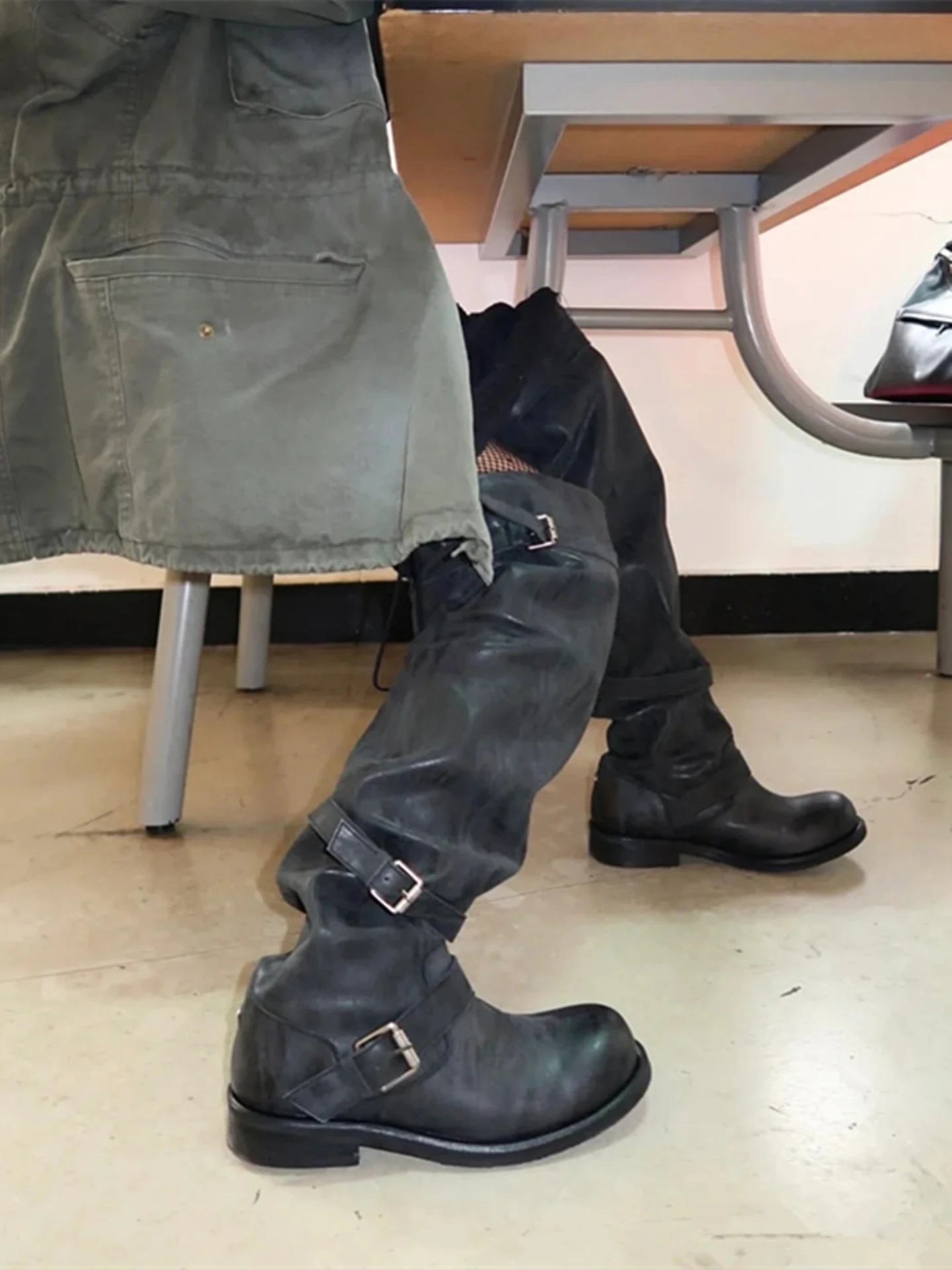 Knee-high Round-toe Knight Boots Women's Autumn Winter Fashion Fleece Lined Riding Boots Over-the-knee Foldable Padded Boots