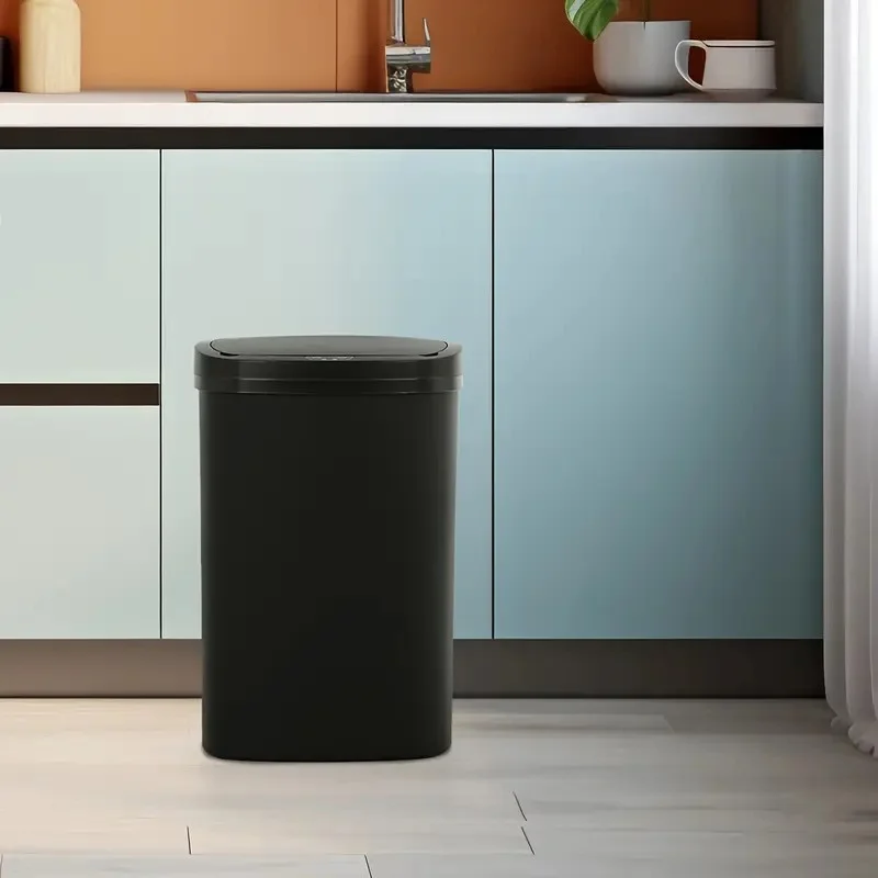 سلة مهملات أوتوماتيكية سعة 13 جالونًا، صندوق مستشعر حركة بلاستيكي مستطيل مع غطاء إغلاق هادئ للمطبخ وغرفة النوم والحمام والمكتب