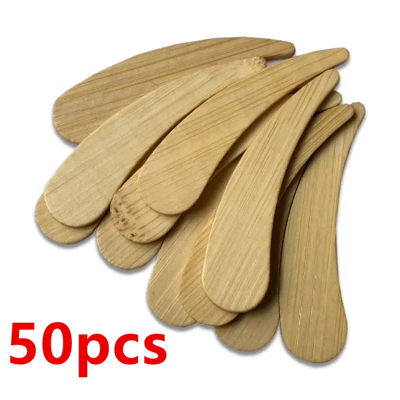 

50 Pcs Mini Bamboo Mask Spatula Wholesale Cosmetic Face Cream Small Spoons Flat Scoop Natural Wooden Makeup Spatulas
