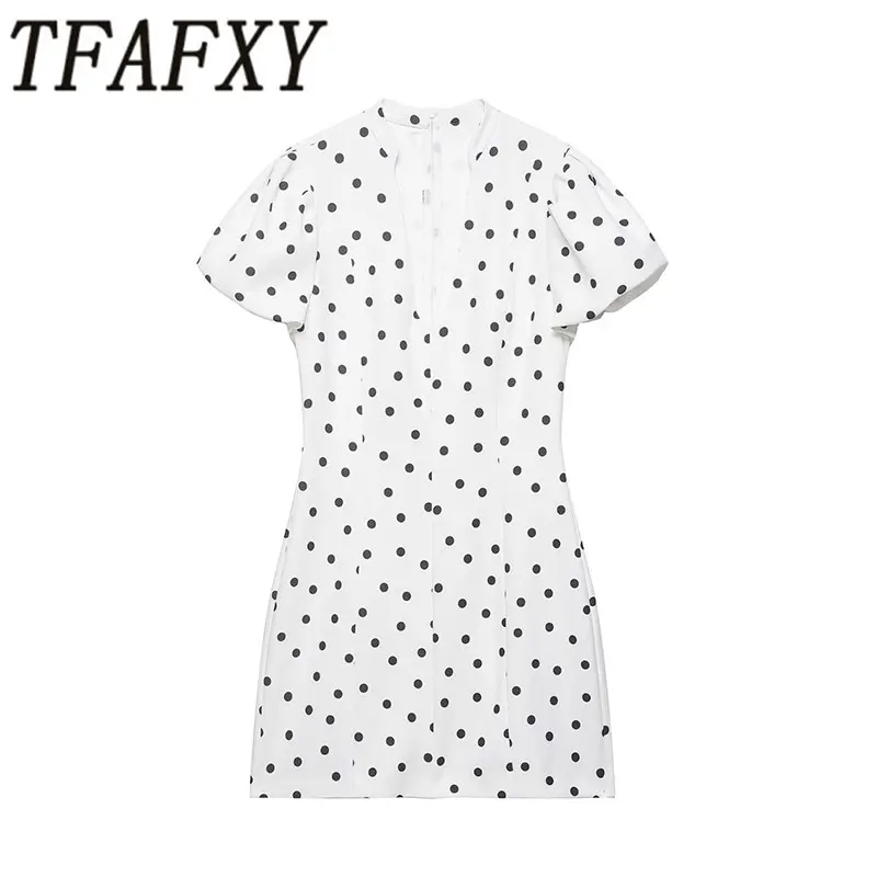 TFAFXY 2026 Frühling Damen Polka Dot Elegantes Puffärmel-Minikleid Kurzes Kleid Sommer Mode Damen Urlaub Schlankes Kleid