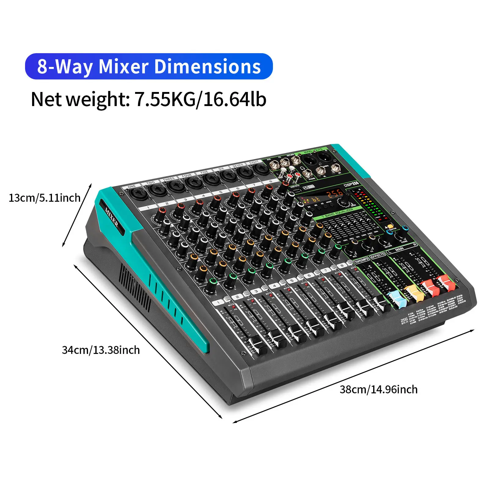 GT8 Professional Audio Mixer 256 Effects 8 Channels 500W*2 Power Console Digital Amplifier Mixer for Studio Stage
