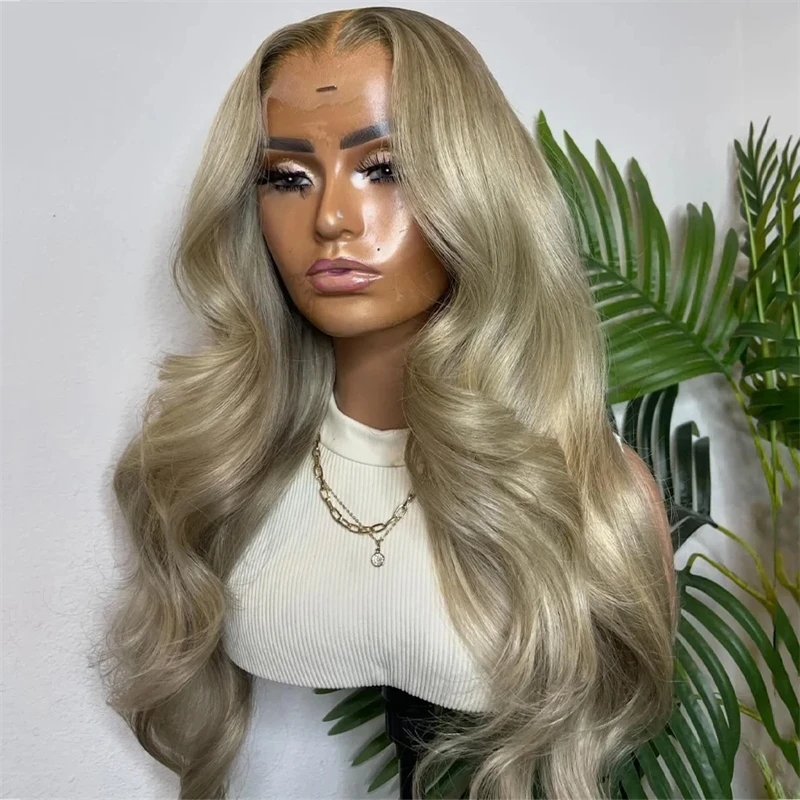 

13x6 Ash Grey Body Wave Lace Front Wig Brown Highlight Wig Transparent HD Lace Frontal Wig 13x4 Lace Front Human Hair Wigs