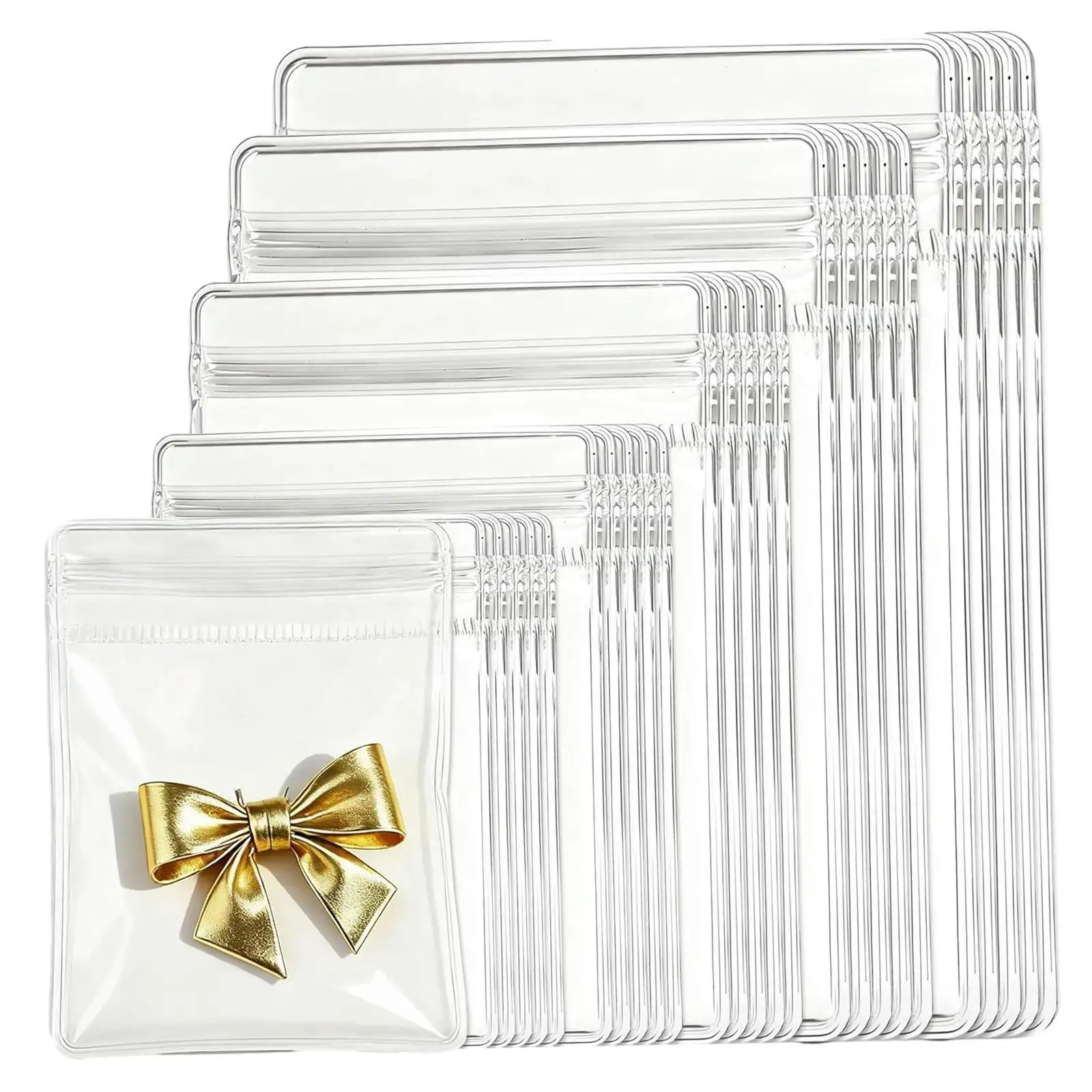 50 Pieces Jewelry Storage Bags Accessory Self Seal 5 Mixed Sizes Packing Pouch Organizer Jewelry Pouches PVC for Rings Necklaces